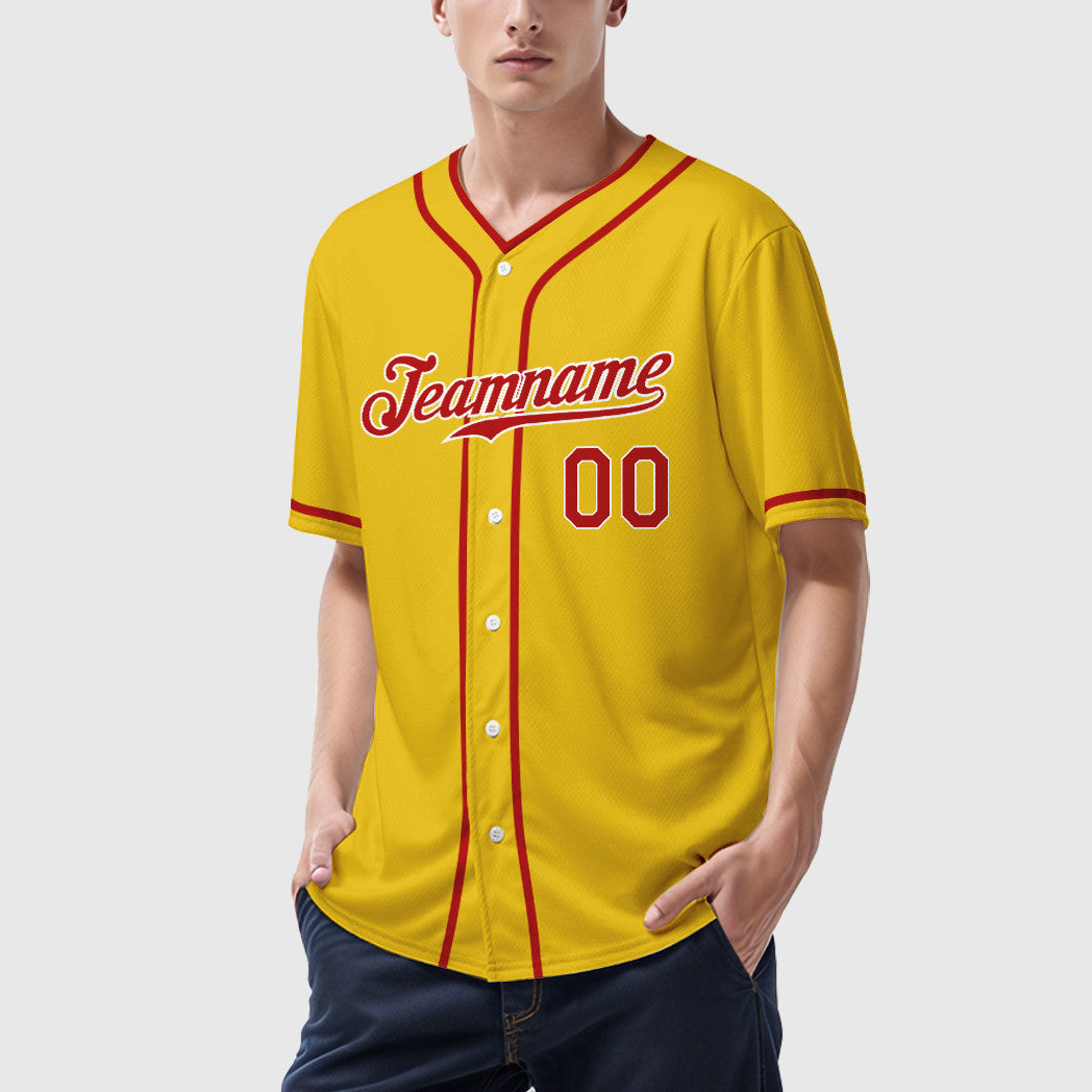 Custom Yellow Black Red-White Piping Baseball Jersey