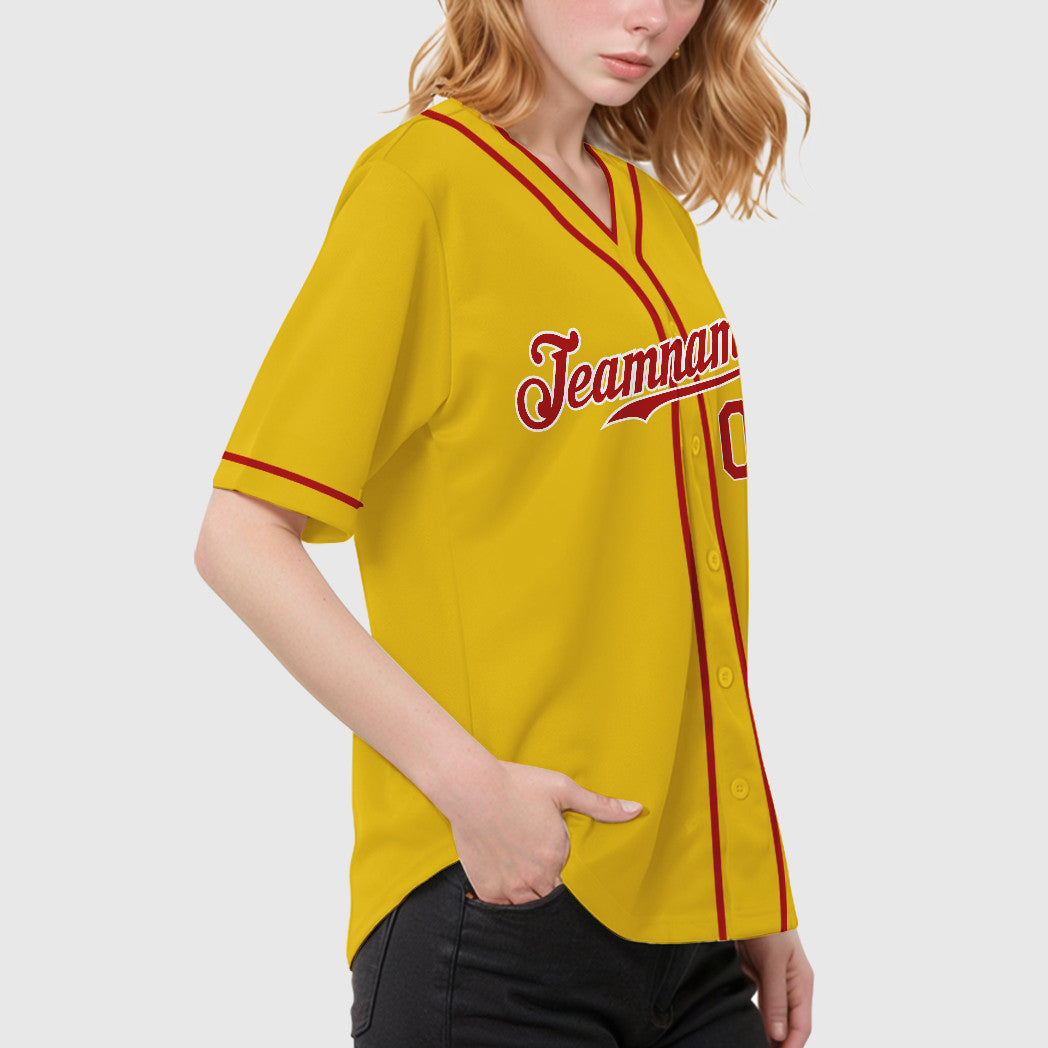Custom Yellow Black Red-White Piping Baseball Jersey