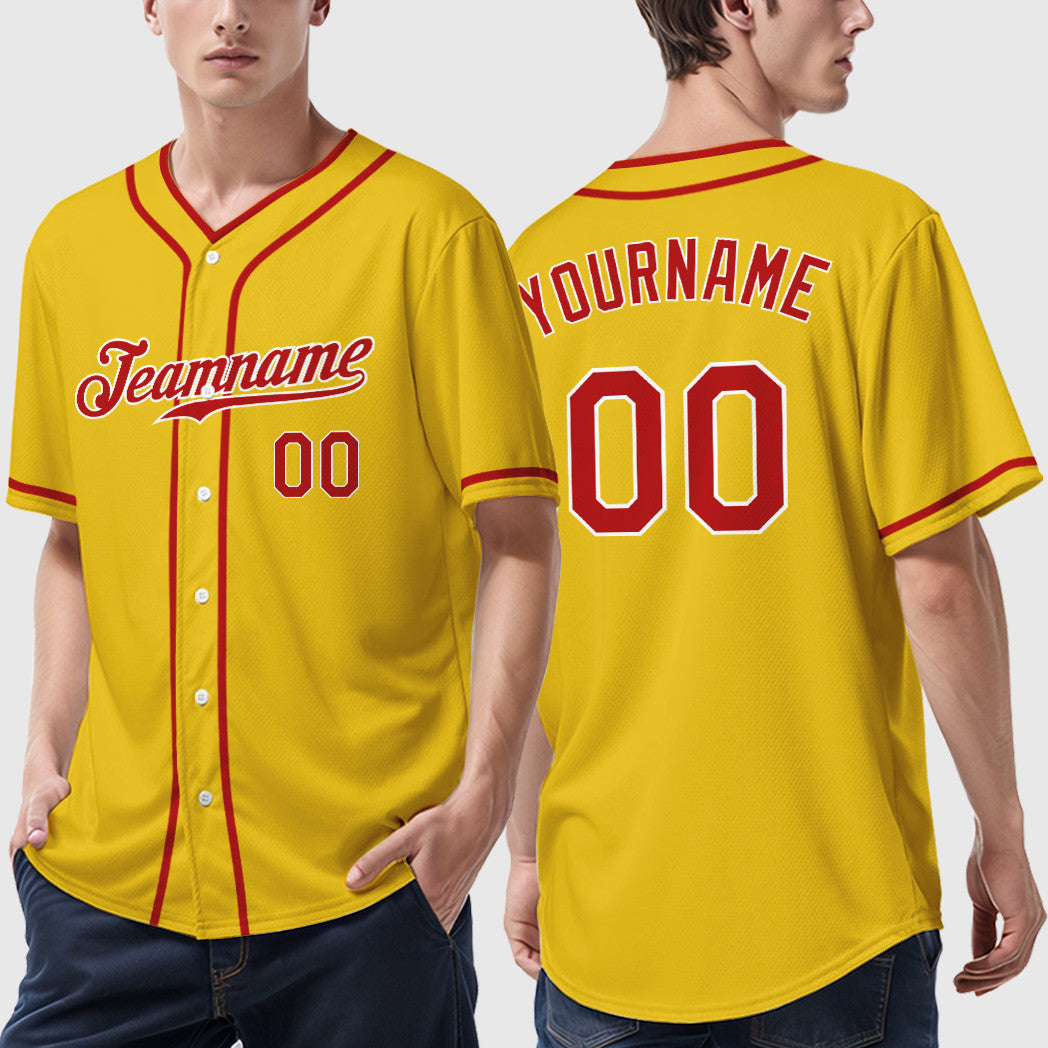 Custom Yellow Black Red-White Piping Baseball Jersey