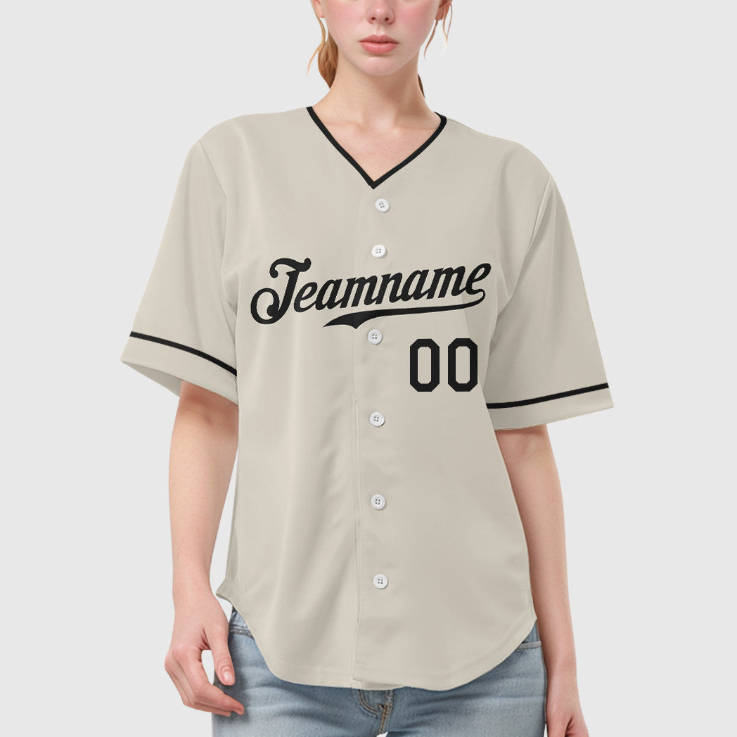 Custom Cream Black Black Collar Sleeve Baseball Jersey