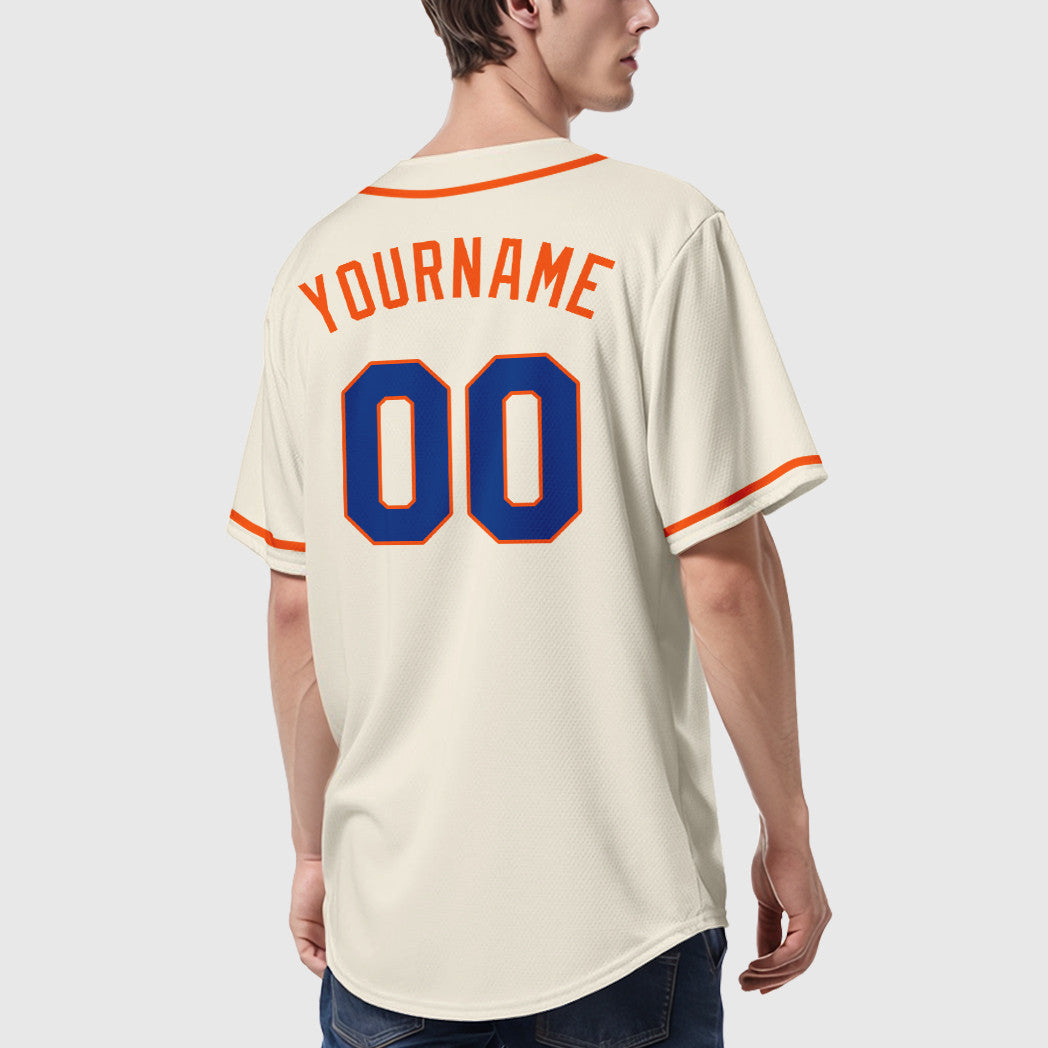Custom Cream Royal Royal-Orange Sleeve Baseball Jersey