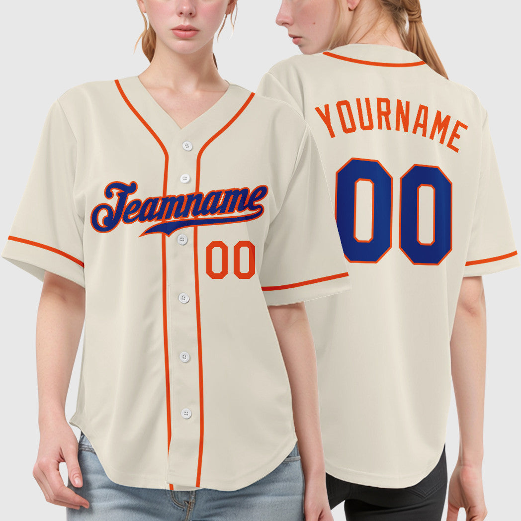 Custom Cream Royal Royal-Orange Sleeve Baseball Jersey