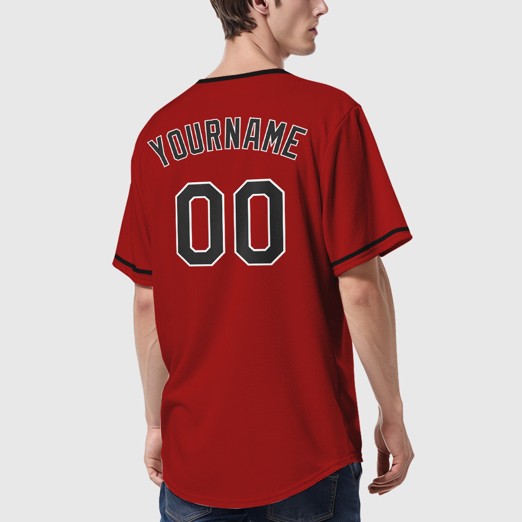 Custom Red White Black Collar Sleeve Baseball Jersey