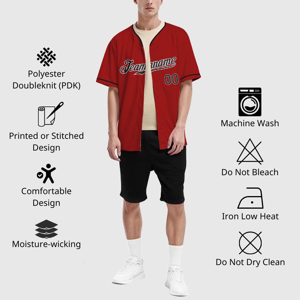 Custom Red White Black Collar Sleeve Baseball Jersey