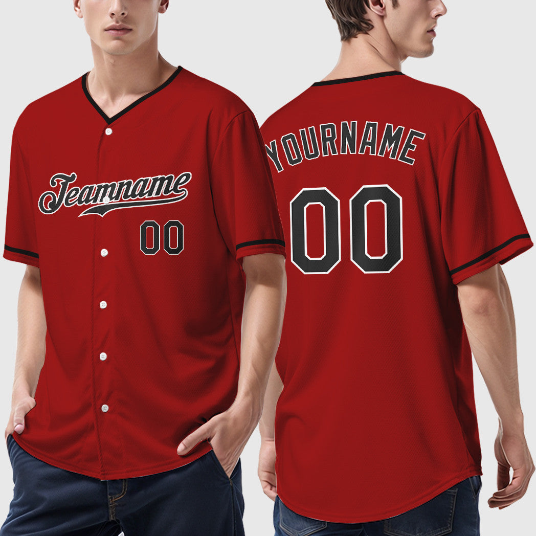 Custom Red White Black Collar Sleeve Baseball Jersey