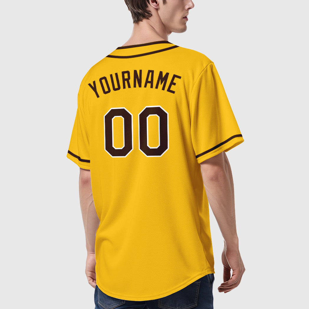 Custom Yellow Brown Brown-White Piping Baseball Jersey