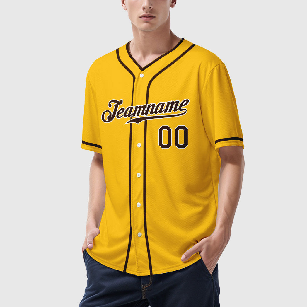 Custom Yellow Brown Brown-White Piping Baseball Jersey