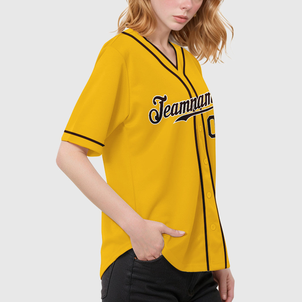 Custom Yellow Brown Brown-White Piping Baseball Jersey