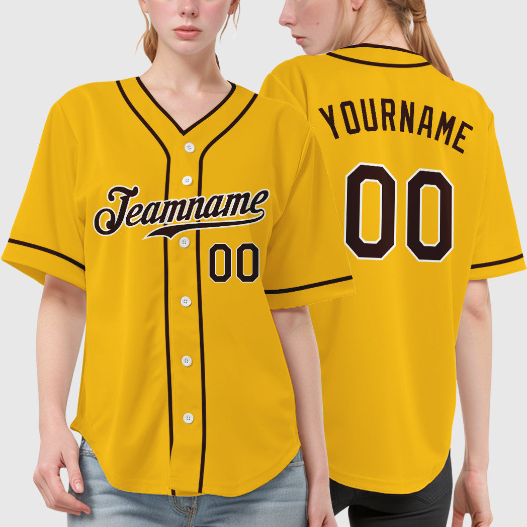 Custom Yellow Brown Brown-White Piping Baseball Jersey