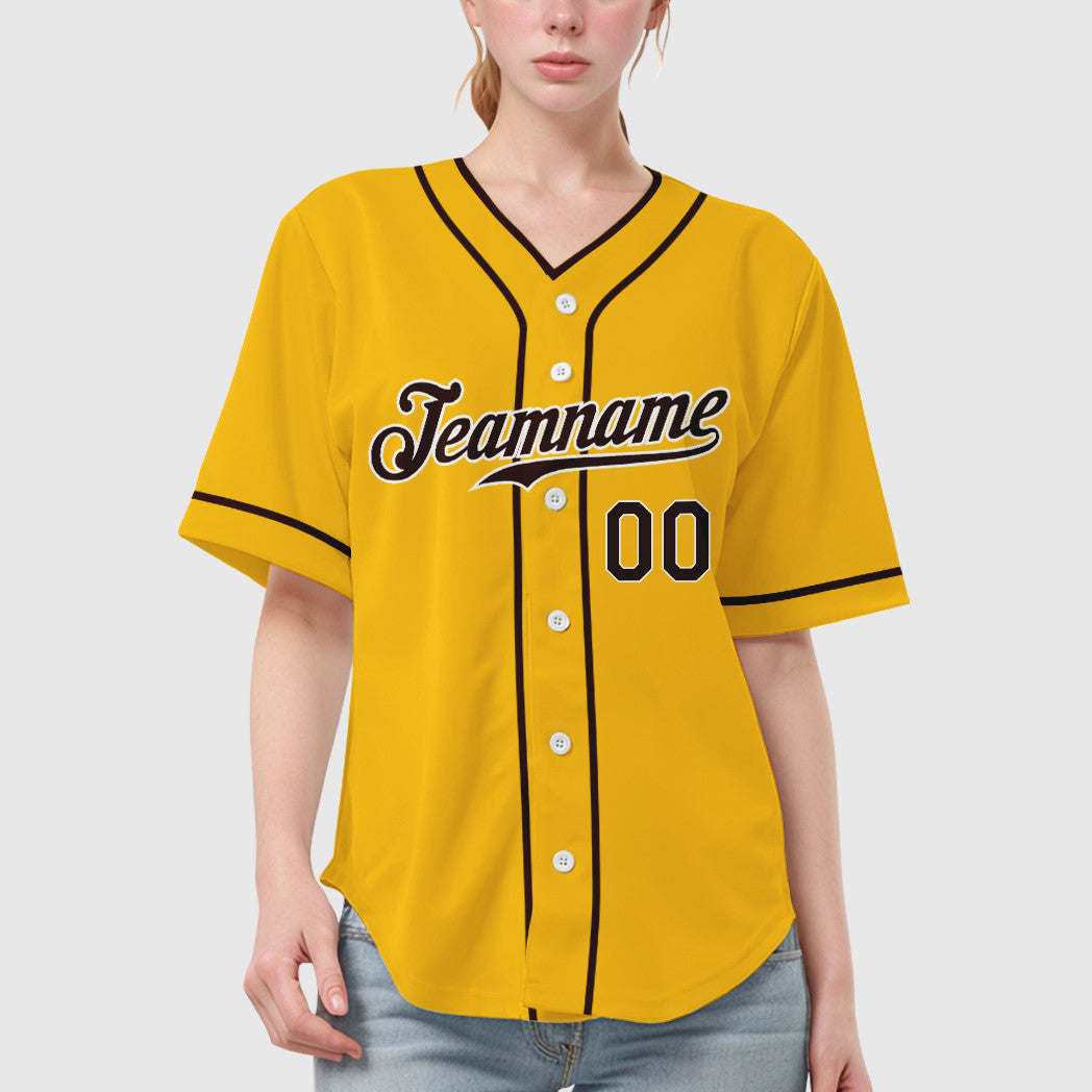 Custom Yellow Brown Brown-White Piping Baseball Jersey