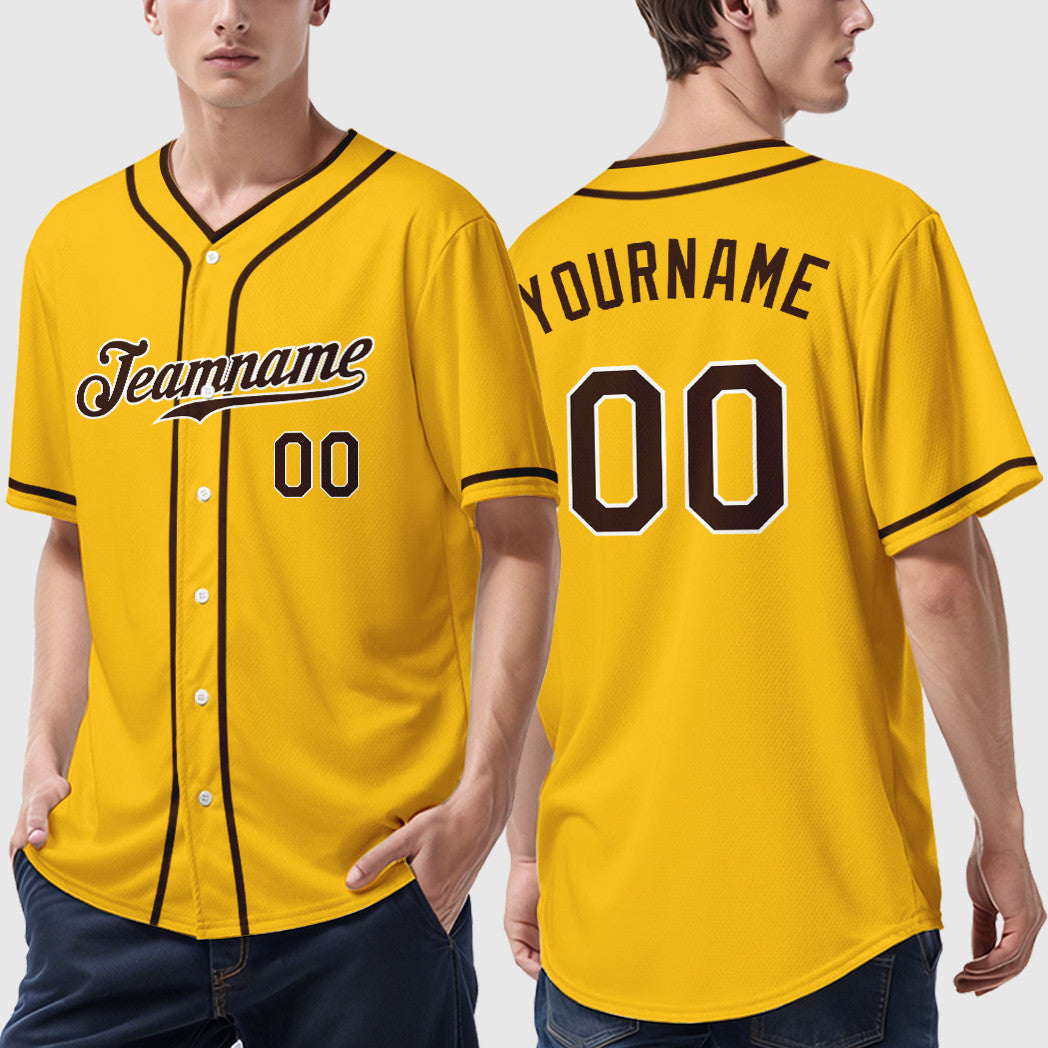 Custom Yellow Brown Brown-White Piping Baseball Jersey