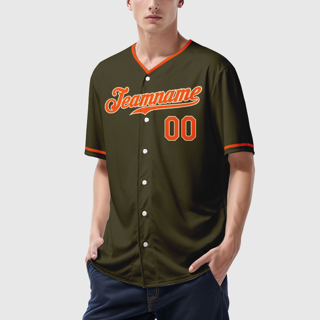 Custom Olive City Cream Orange Collar Sleeve Salute To Service Baseball Jersey