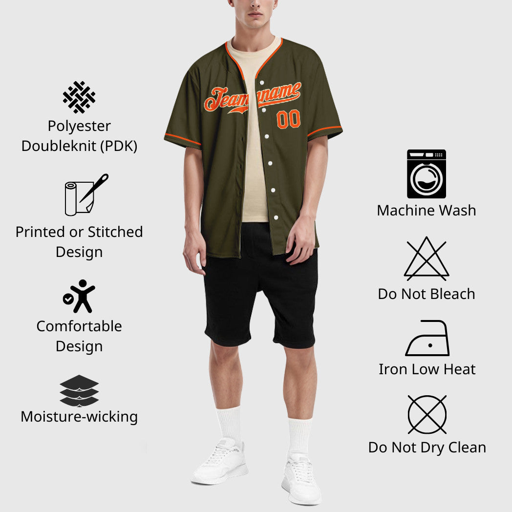 Custom Olive City Cream Orange Collar Sleeve Salute To Service Baseball Jersey