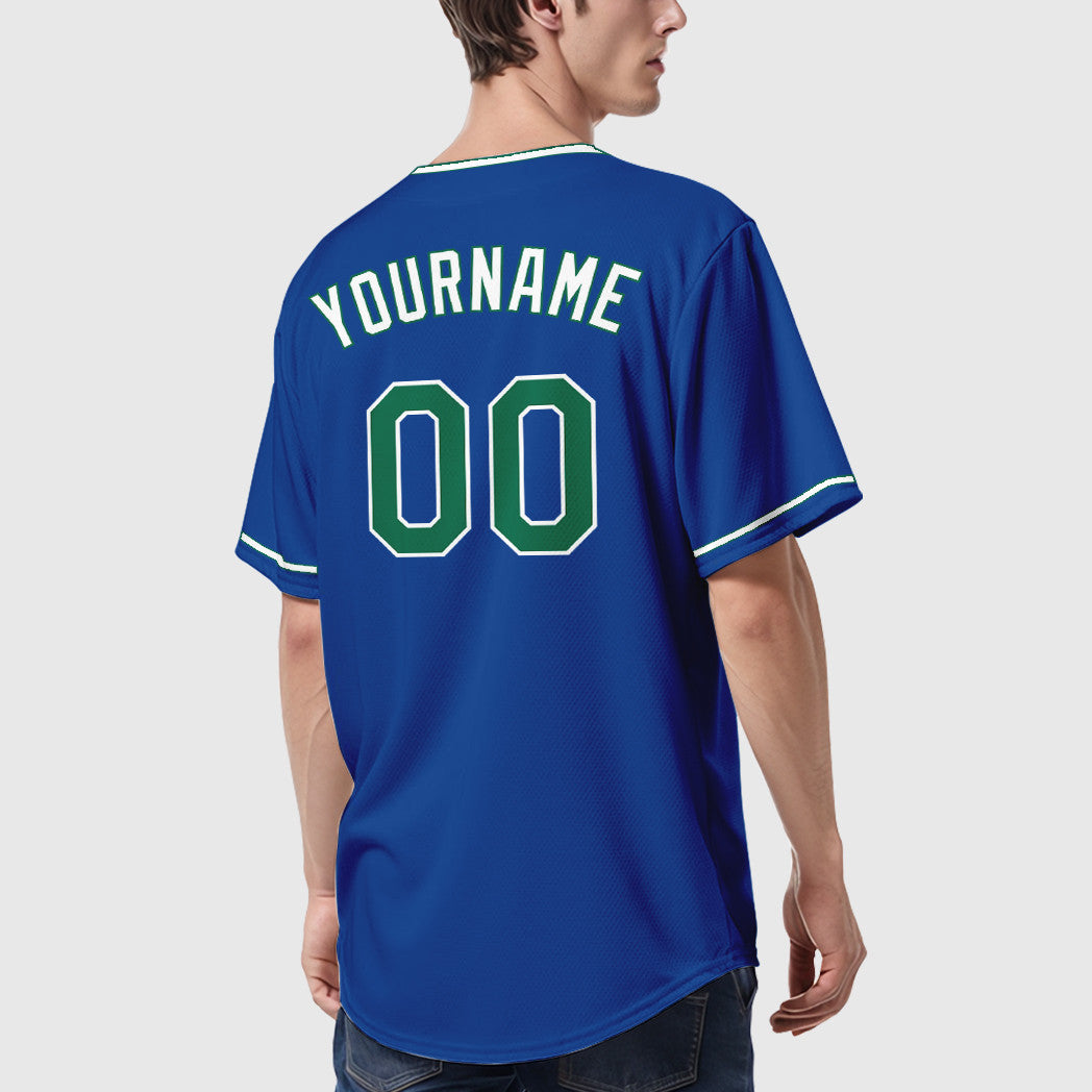 Custom Royal White Kelly Green-White Collar Sleeve Baseball Jersey