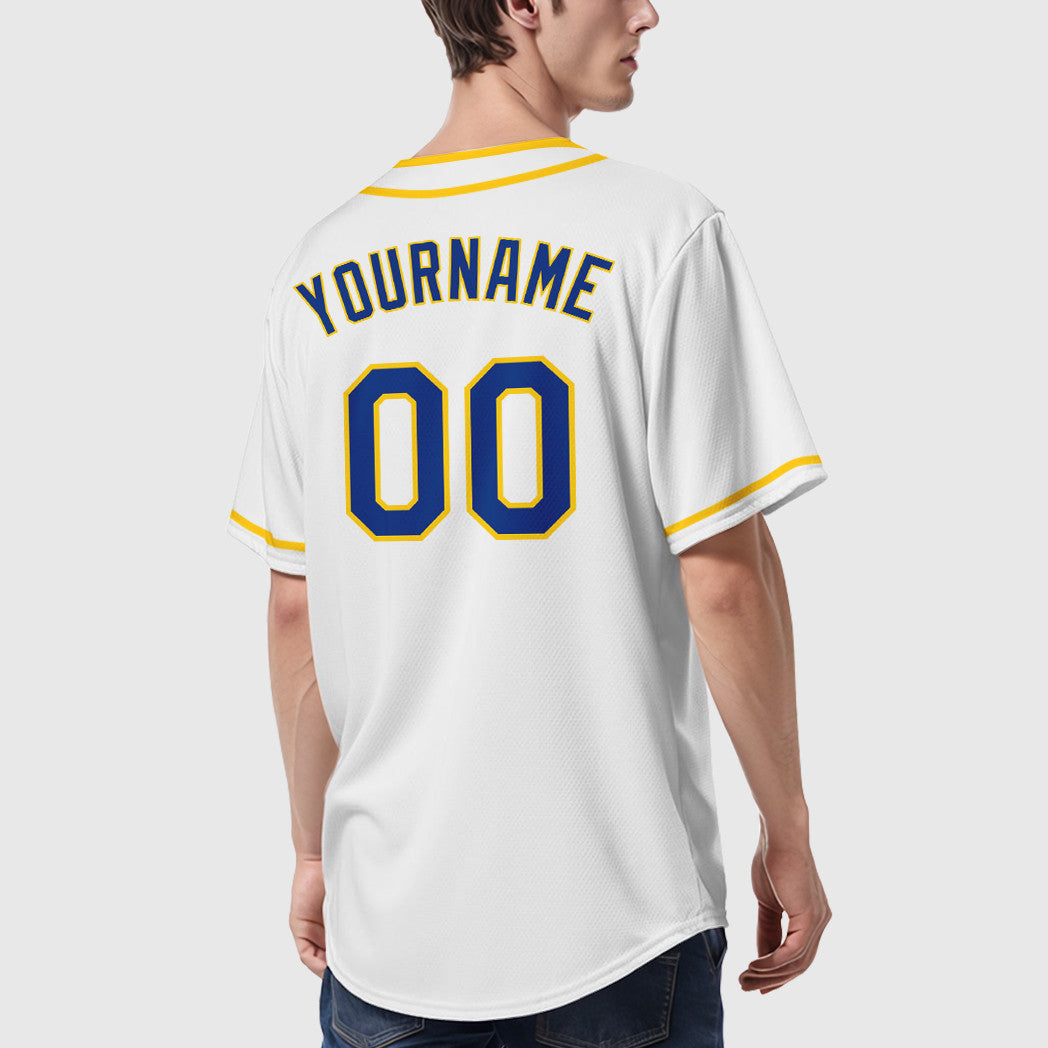 Custom White Royal Royal-Yellow Piping Baseball Jersey
