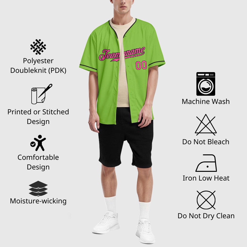 Custom Neon Green Black Pink-Black Collar Sleeve Baseball Jersey