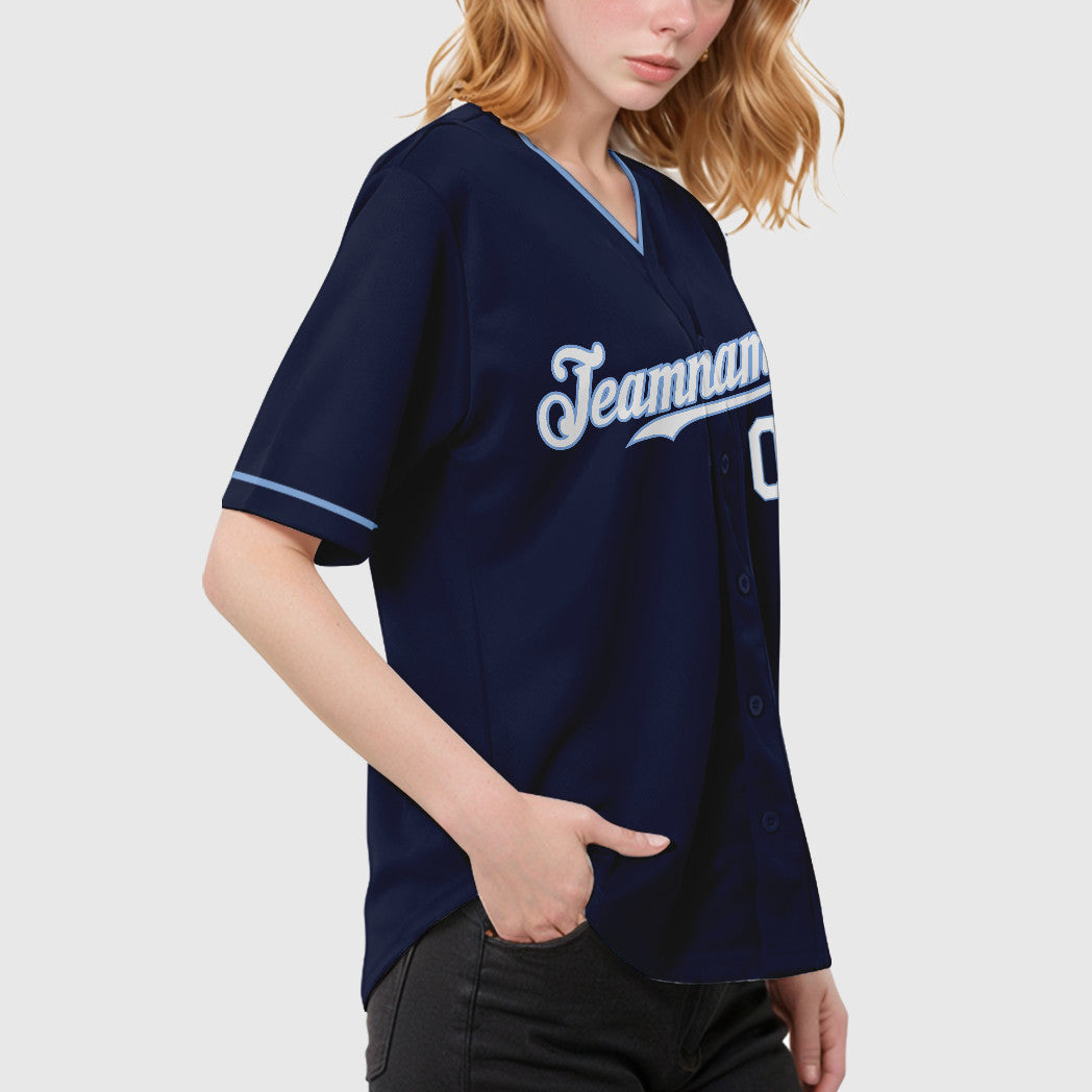 Custom Navy White White-Light Blue Collar Sleeve Baseball Jersey