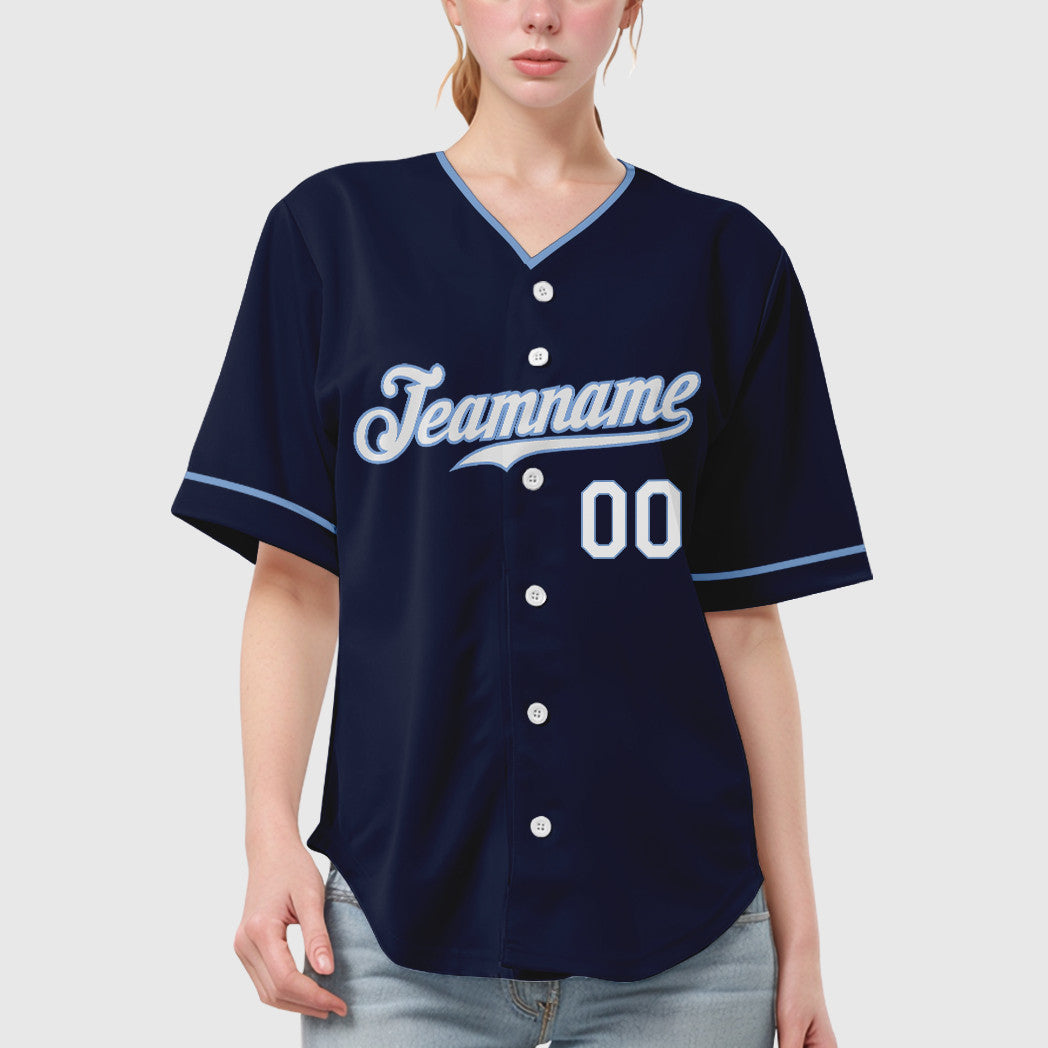 Custom Navy White White-Light Blue Collar Sleeve Baseball Jersey