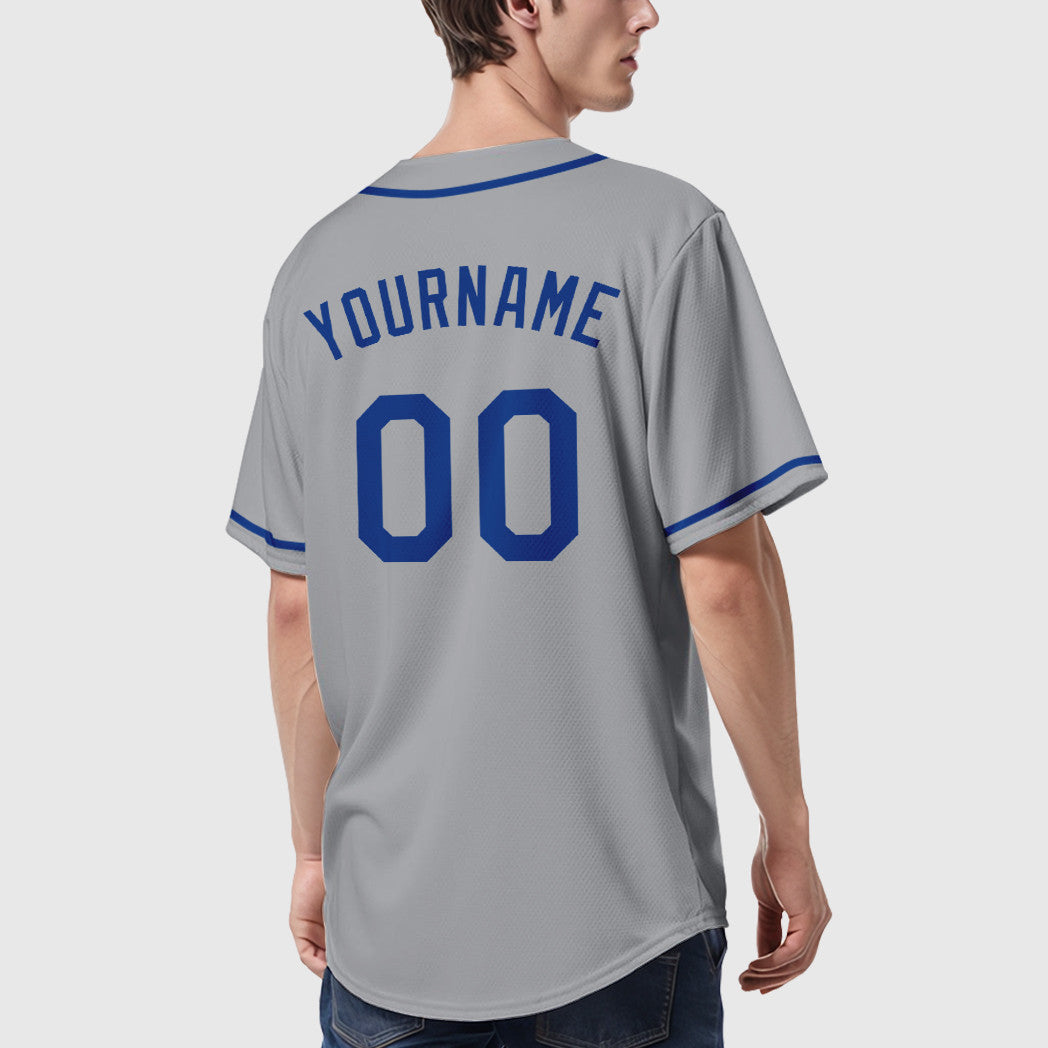 Custom Gray Royal Royal-Red Sleeve Baseball Jersey