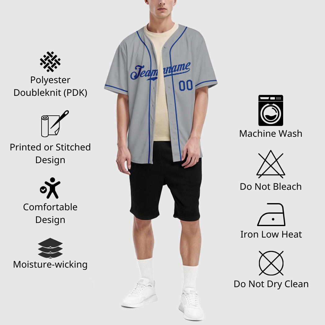 Custom Gray Royal Royal-Red Sleeve Baseball Jersey