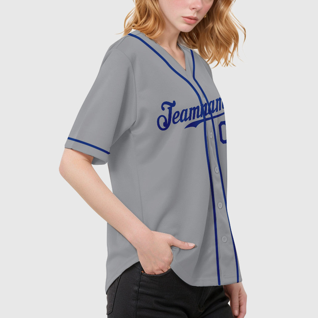 Custom Gray Royal Royal-Red Sleeve Baseball Jersey