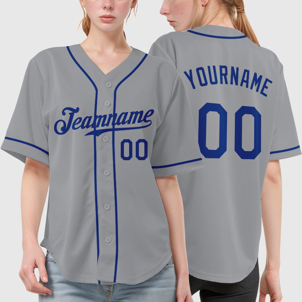 Custom Gray Royal Royal-Red Sleeve Baseball Jersey