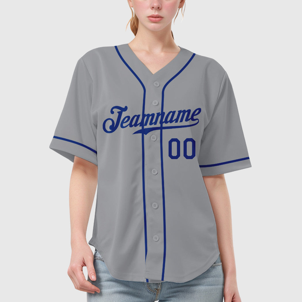 Custom Gray Royal Royal-Red Sleeve Baseball Jersey