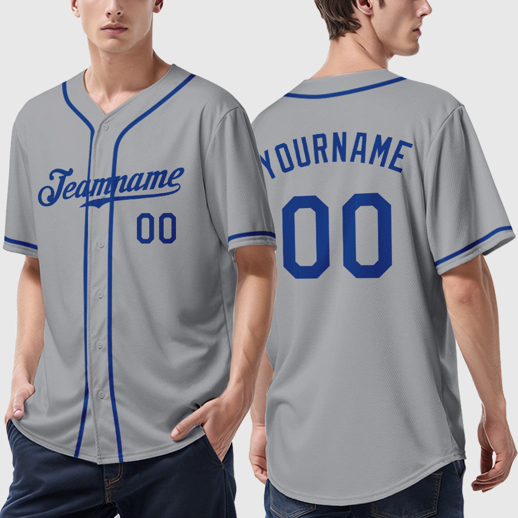 Custom Gray Royal Royal-Red Sleeve Baseball Jersey