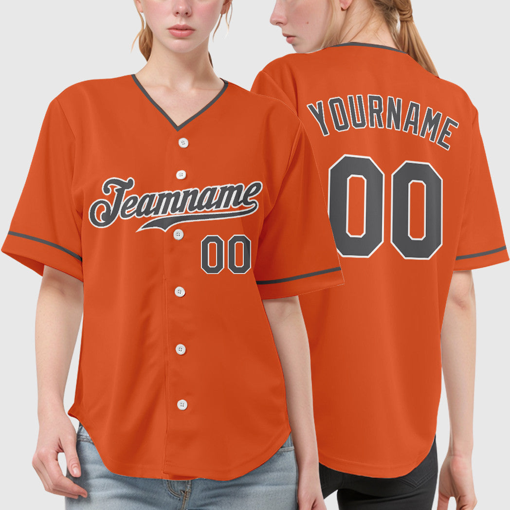 Custom Orange White Steel Gray Collar Sleeve Baseball Jersey