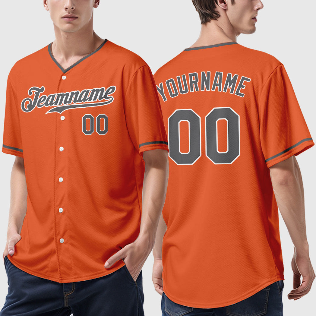 Custom Orange White Steel Gray Collar Sleeve Baseball Jersey