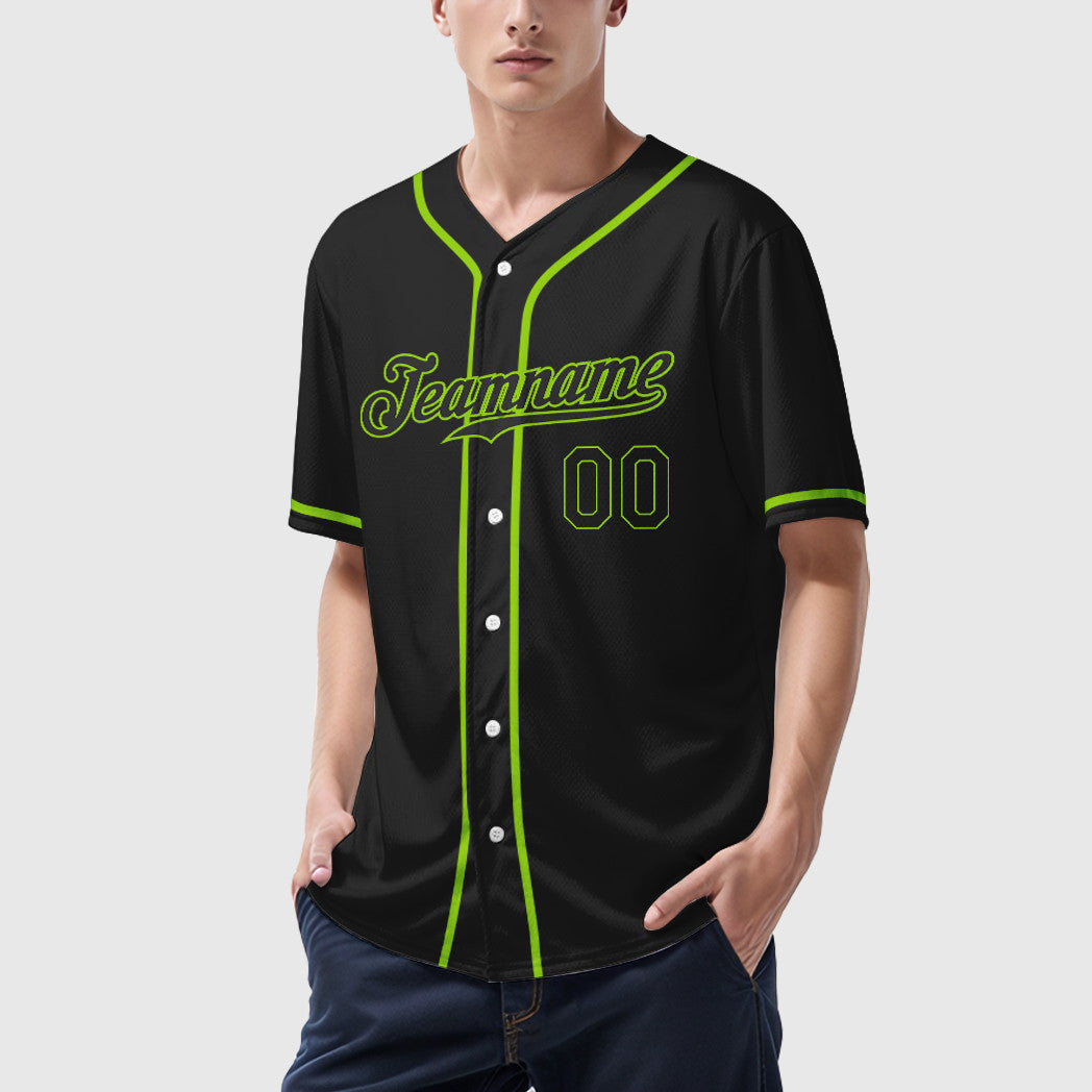 Custom Black White Black-Neon Green Sleeve Baseball Jersey