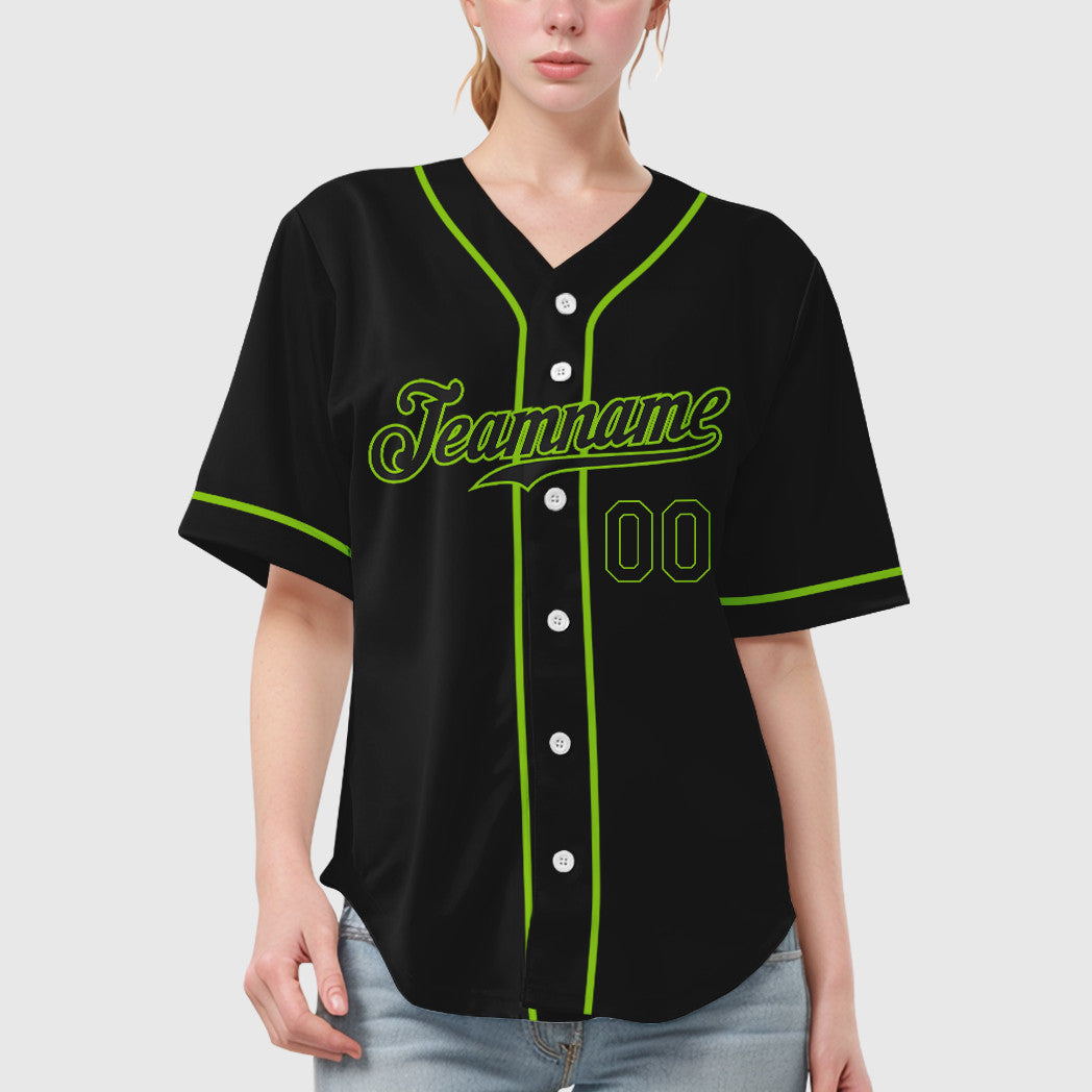 Custom Black White Black-Neon Green Sleeve Baseball Jersey
