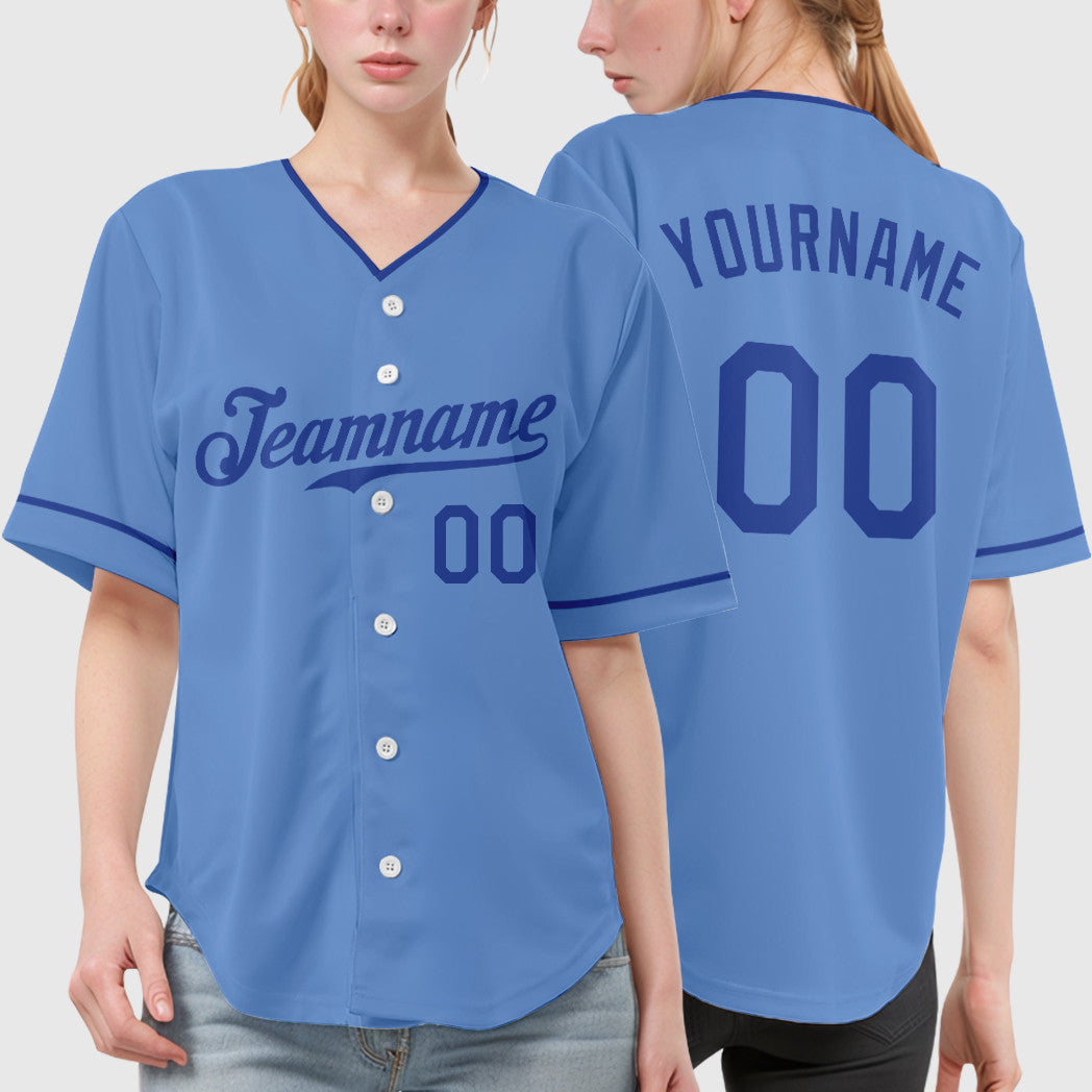 Custom Light Blue White Royal Collar Sleeve Baseball Jersey