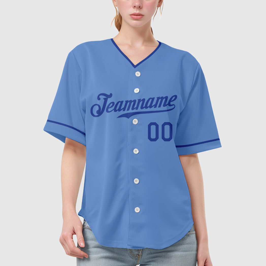 Custom Light Blue White Royal Collar Sleeve Baseball Jersey