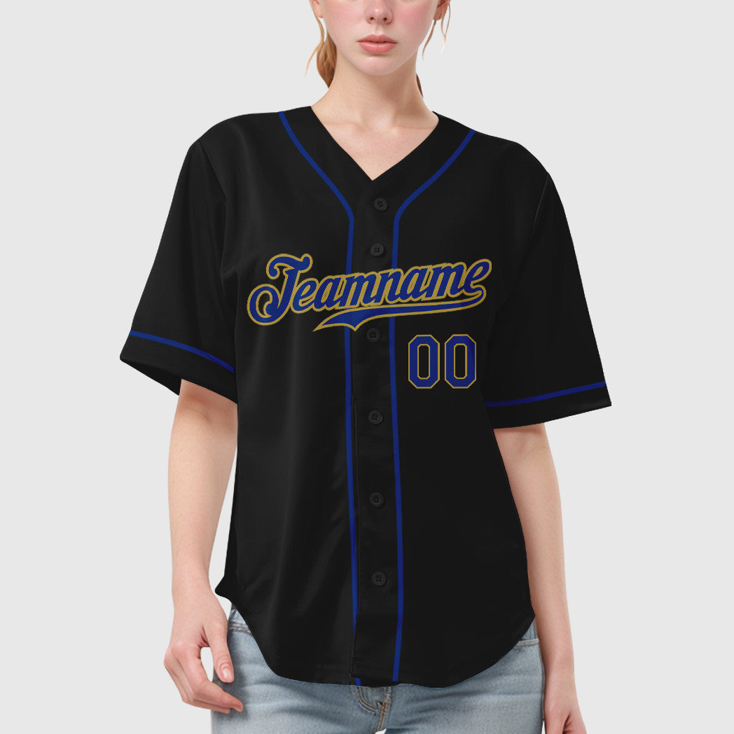 Custom Black Old Gold Royal Sleeve Baseball Jersey