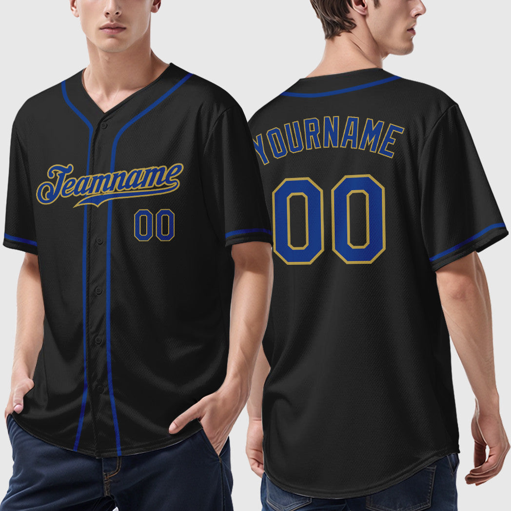 Custom Black Old Gold Royal Sleeve Baseball Jersey