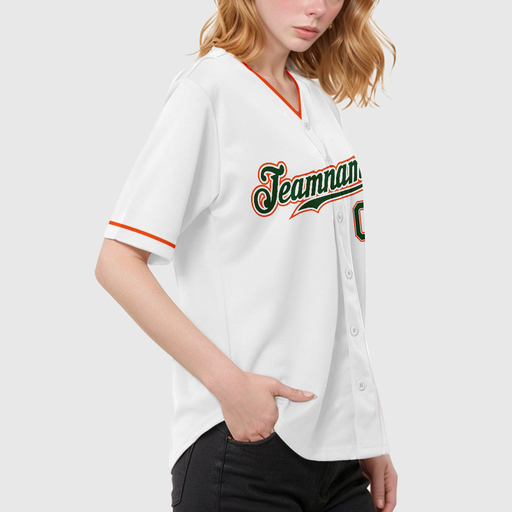 Custom White Green Green-Orange Collar Sleeve Baseball Jersey