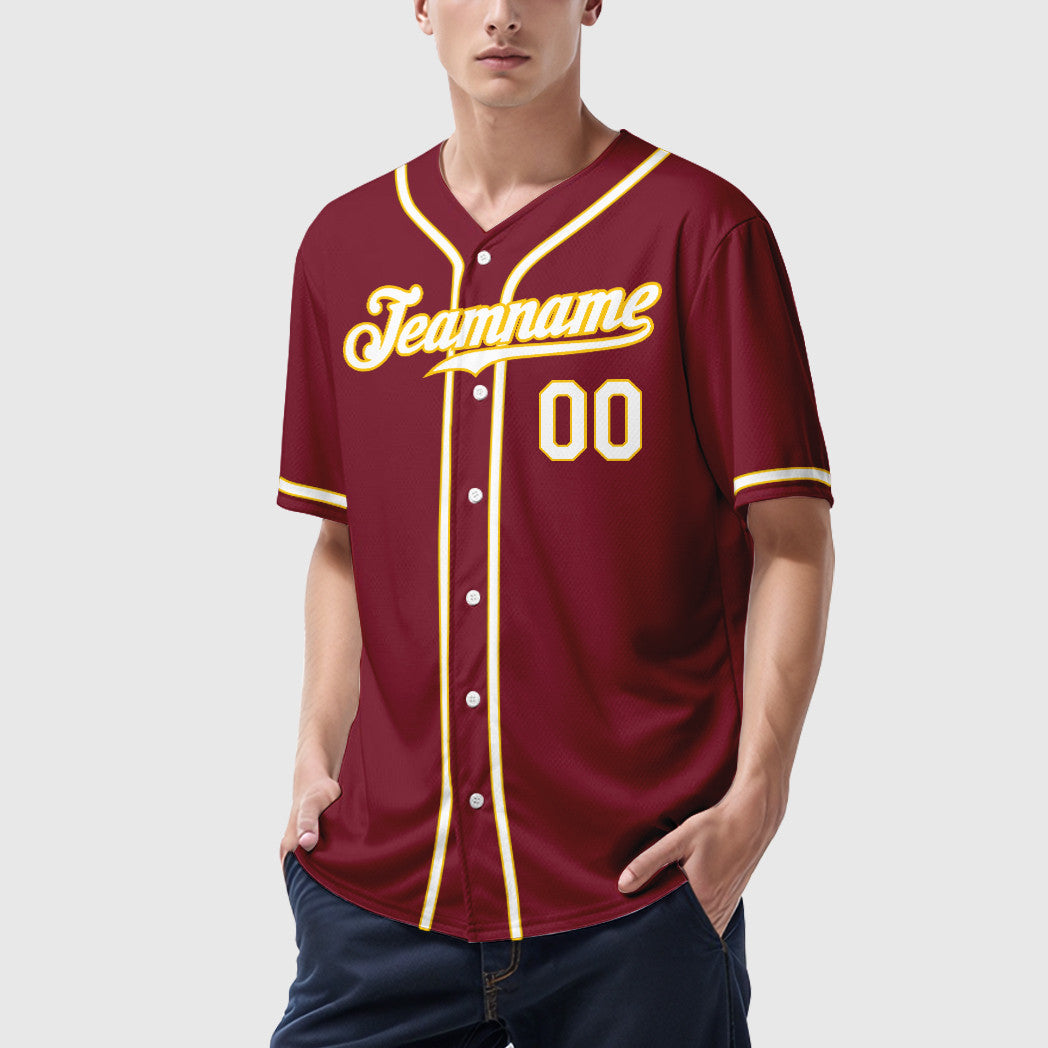 Custom Crimson White White-Gold Sleeve Baseball Jersey