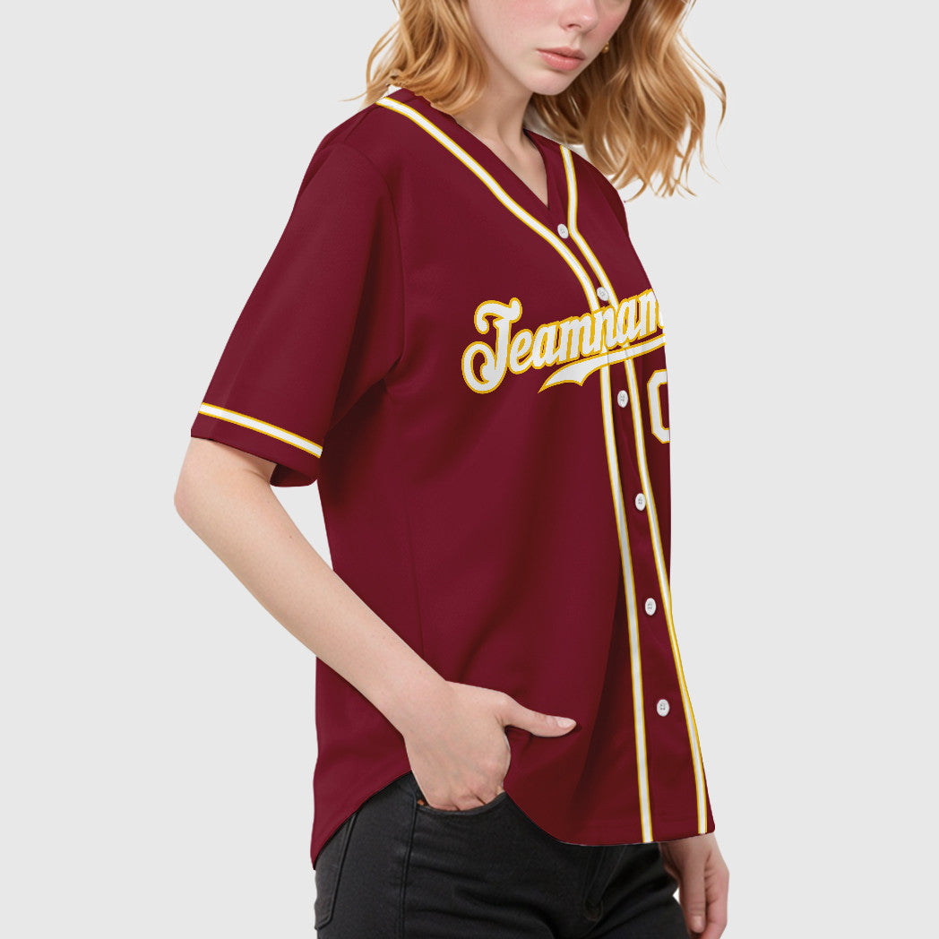Custom Crimson White White-Gold Sleeve Baseball Jersey