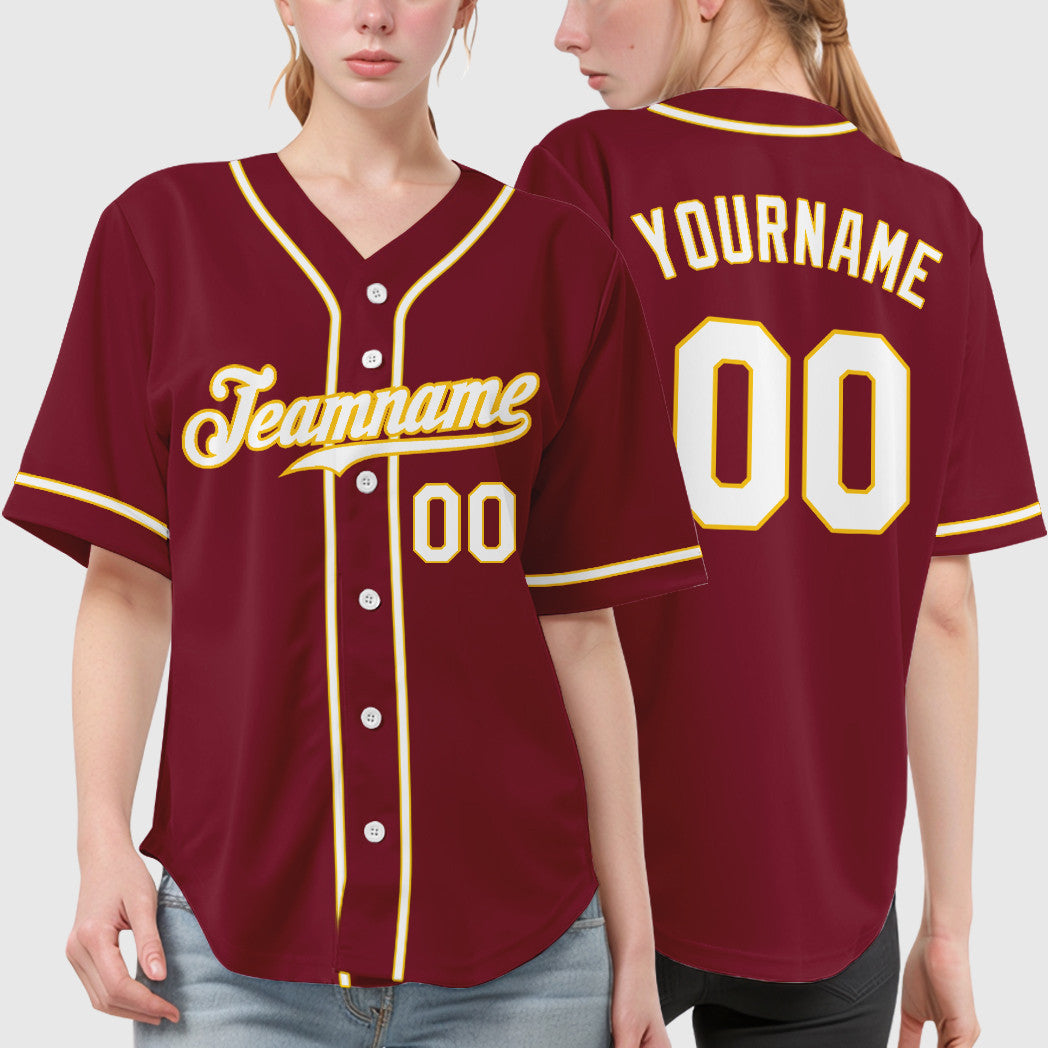 Custom Crimson White White-Gold Sleeve Baseball Jersey