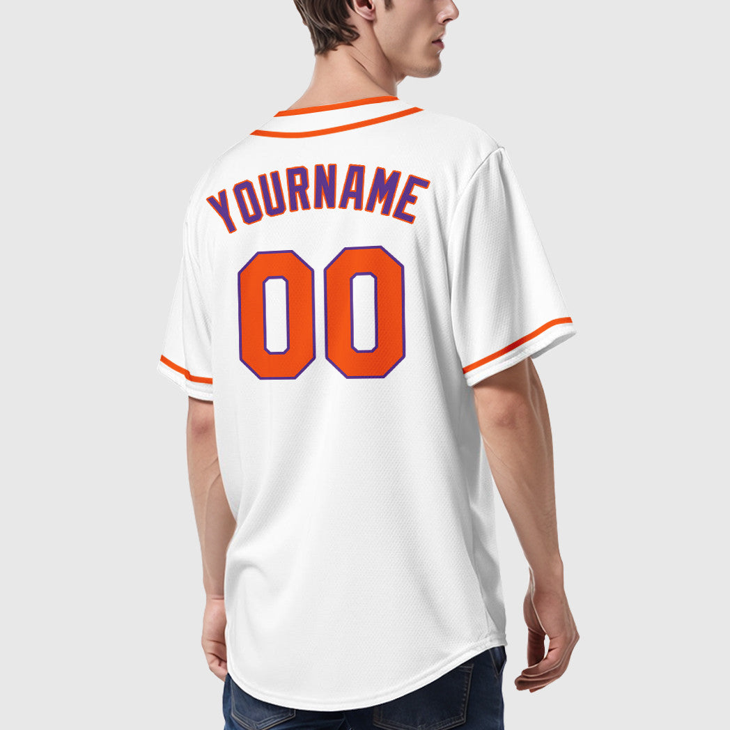 Custom White Purple Orange Piping Baseball Jersey