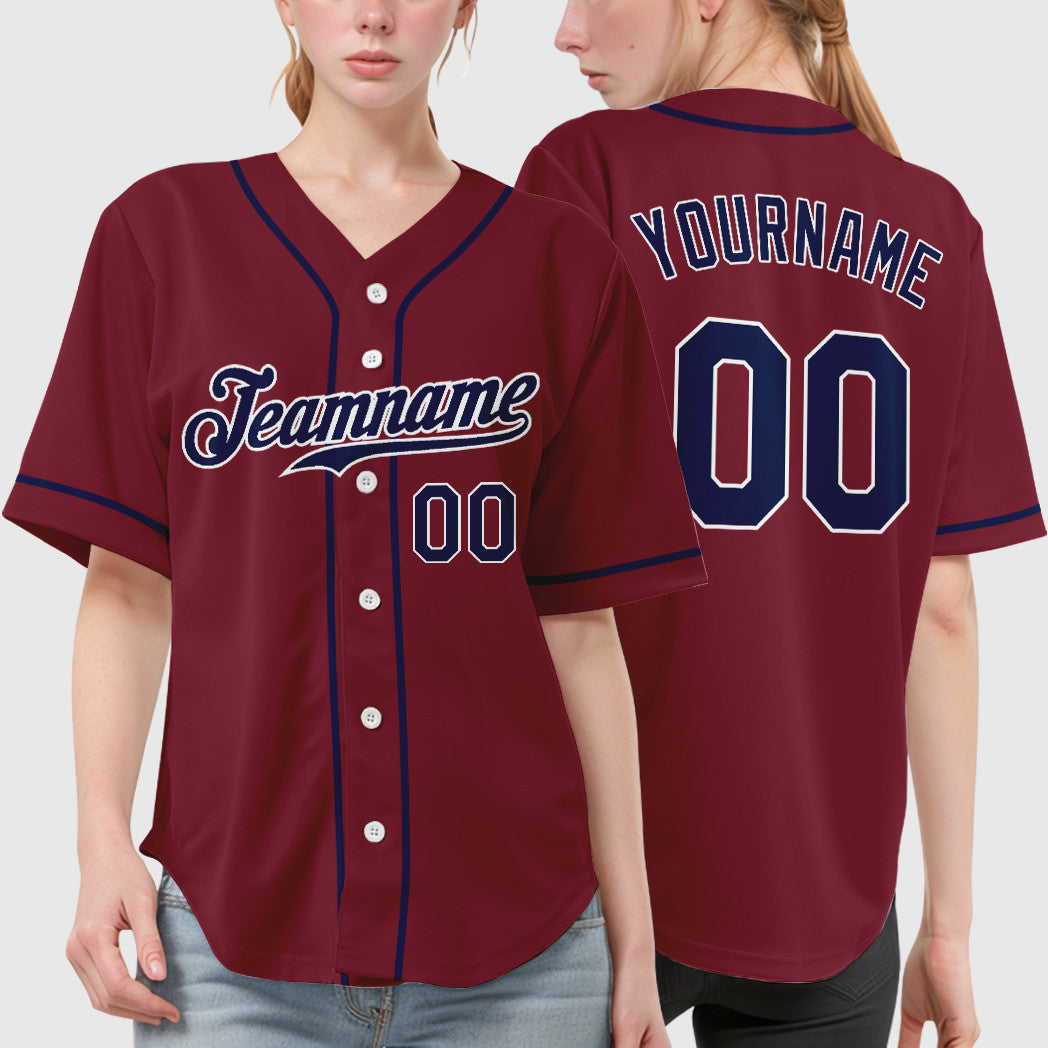 Custom Crimson White Navy Sleeve Baseball Jersey