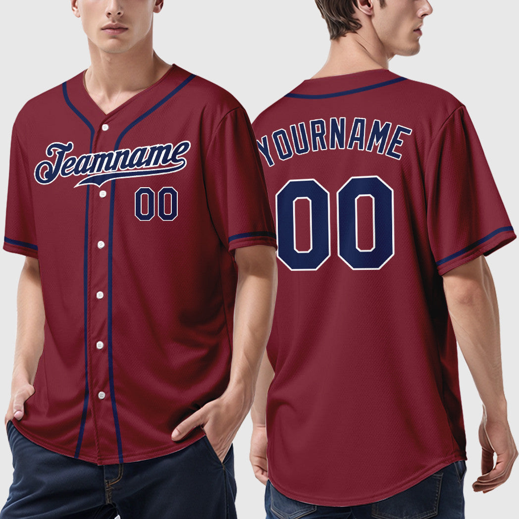 Custom Crimson White Navy Sleeve Baseball Jersey