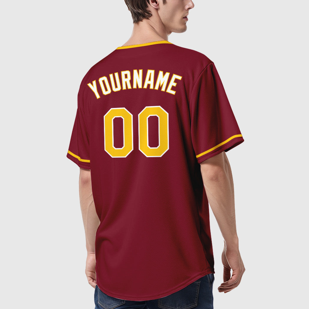 Custom Crimson White Gold-White Collar Sleeve Baseball Jersey