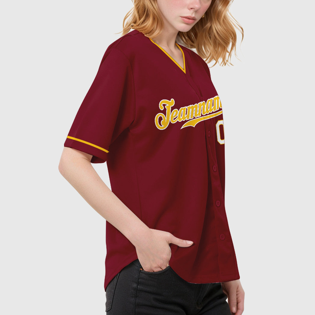 Custom Crimson White Gold-White Collar Sleeve Baseball Jersey