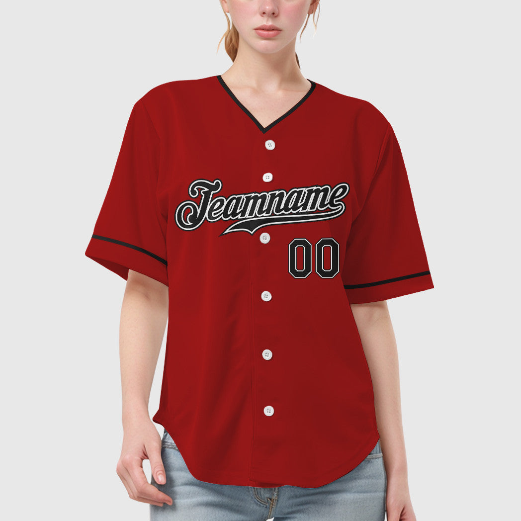 Custom Red Black Black-White Collar Sleeve Baseball Jersey