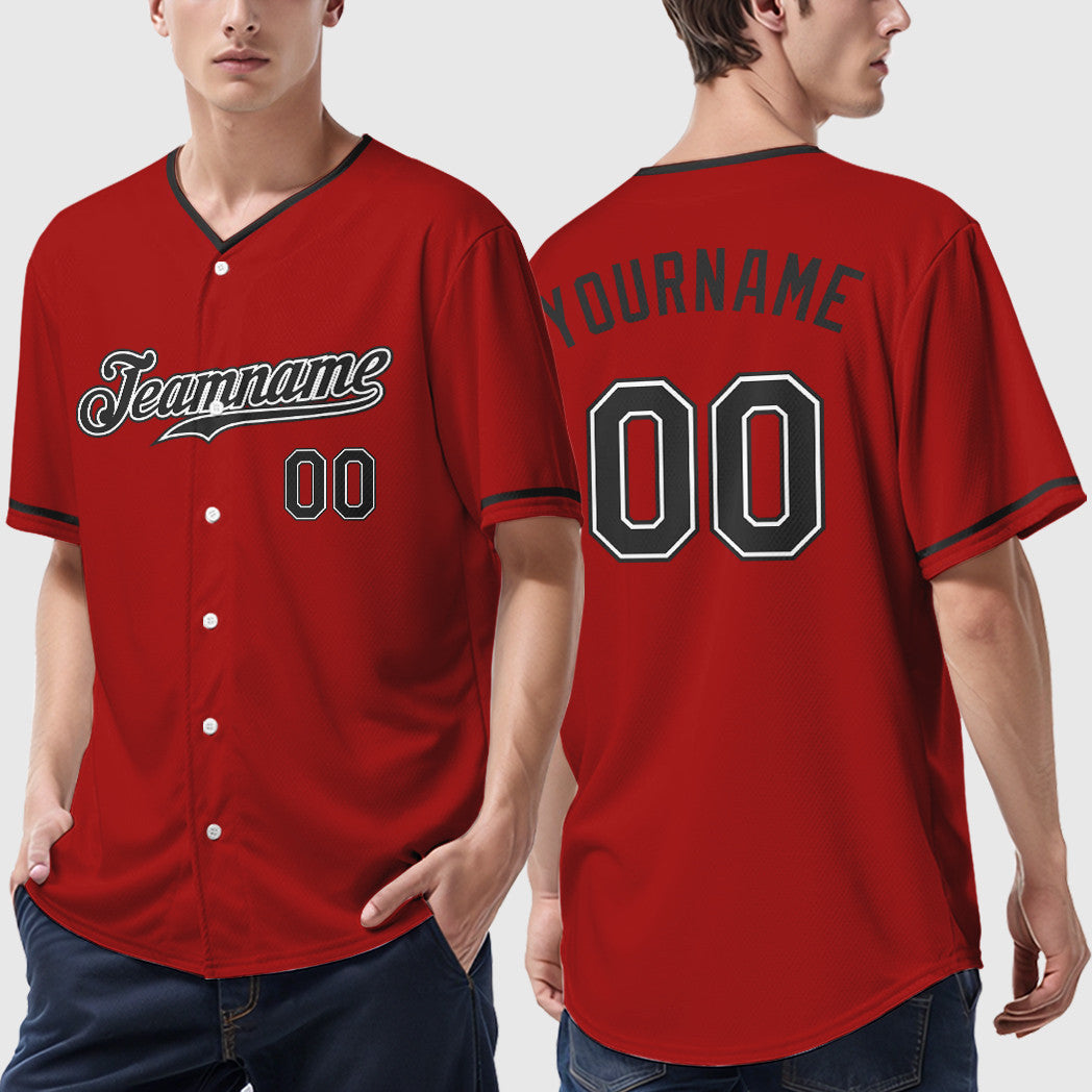 Custom Red Black Black-White Collar Sleeve Baseball Jersey
