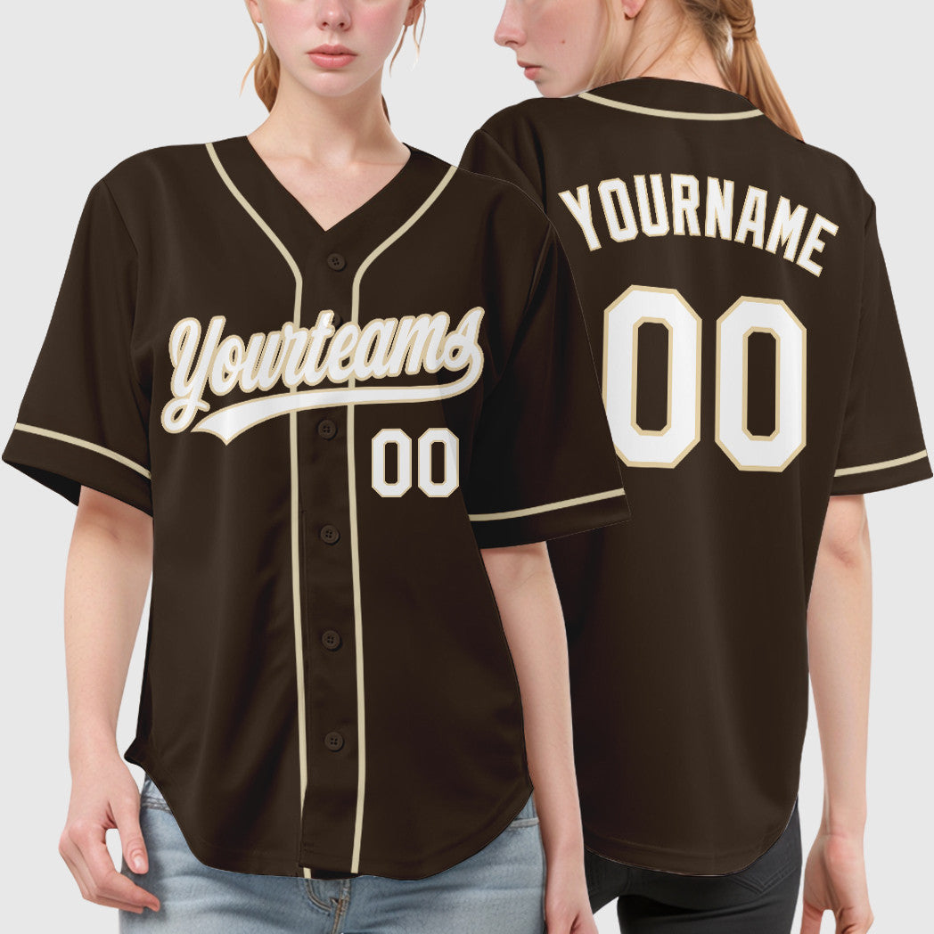 Custom Brown White City Cream Sleeve Baseball Jersey