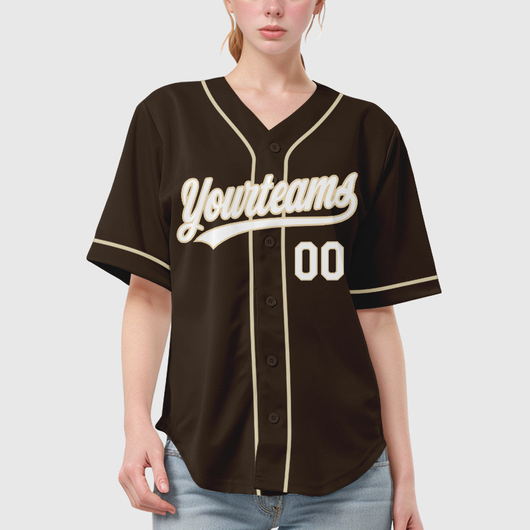 Custom Brown White City Cream Sleeve Baseball Jersey
