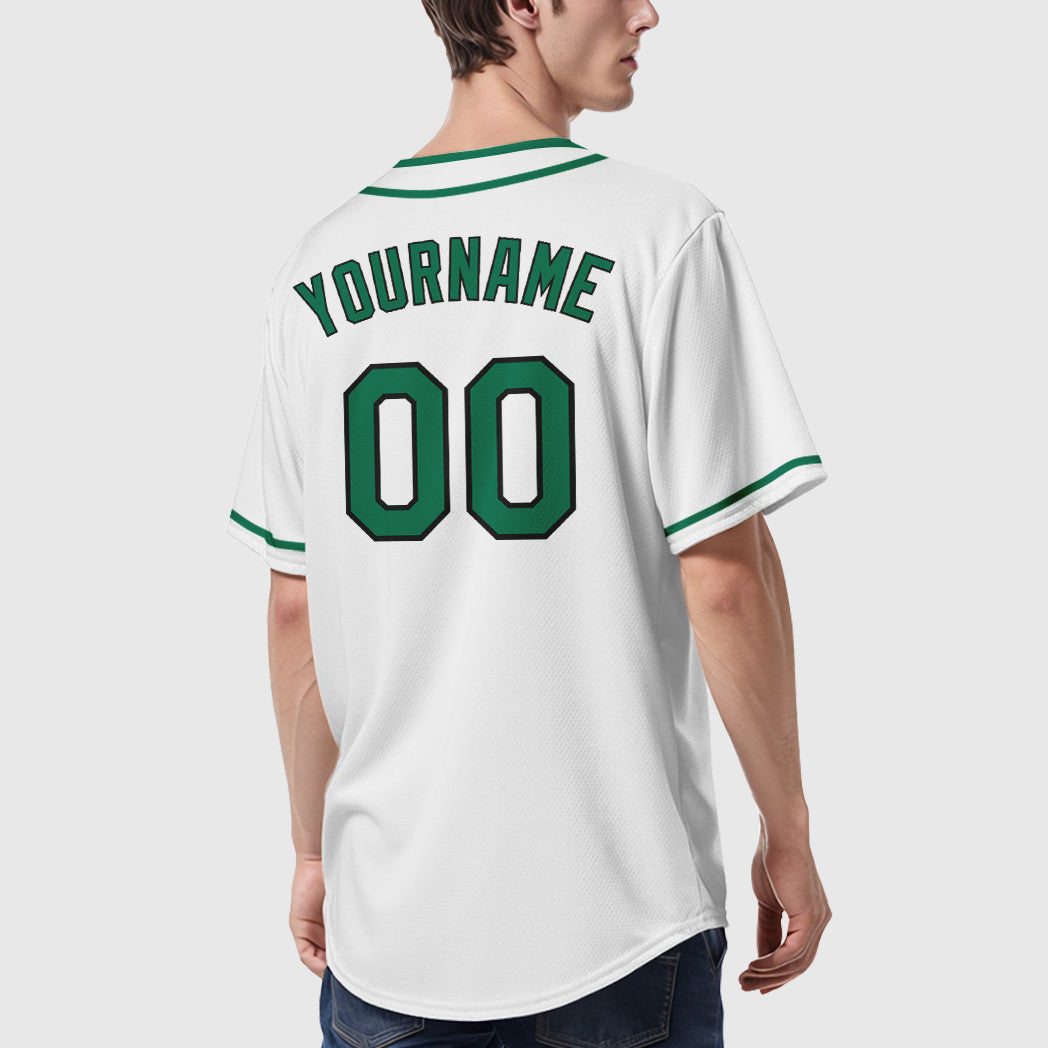 Custom White Kelly Green Black Piping Baseball Jersey